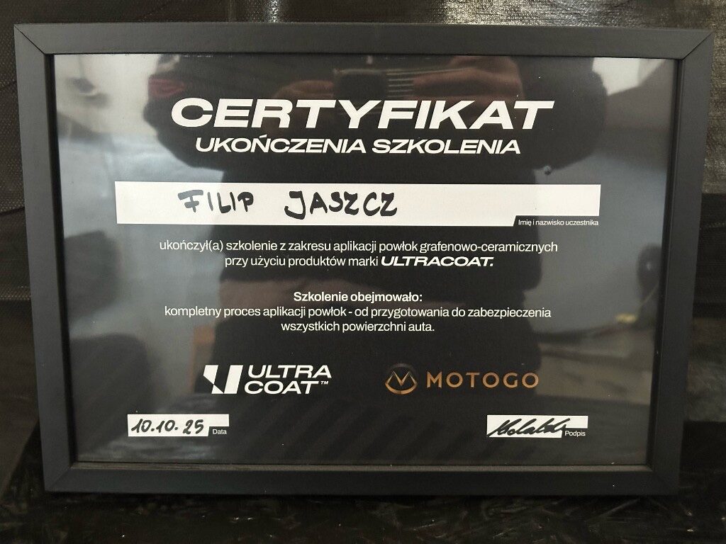 Certyfikat Ultracoat — Filip Jaszcz, szkolenie powłok ceramicznych