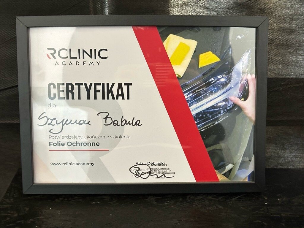 Certyfikat RClinic Academy — Szymon Babula, folie ochronne